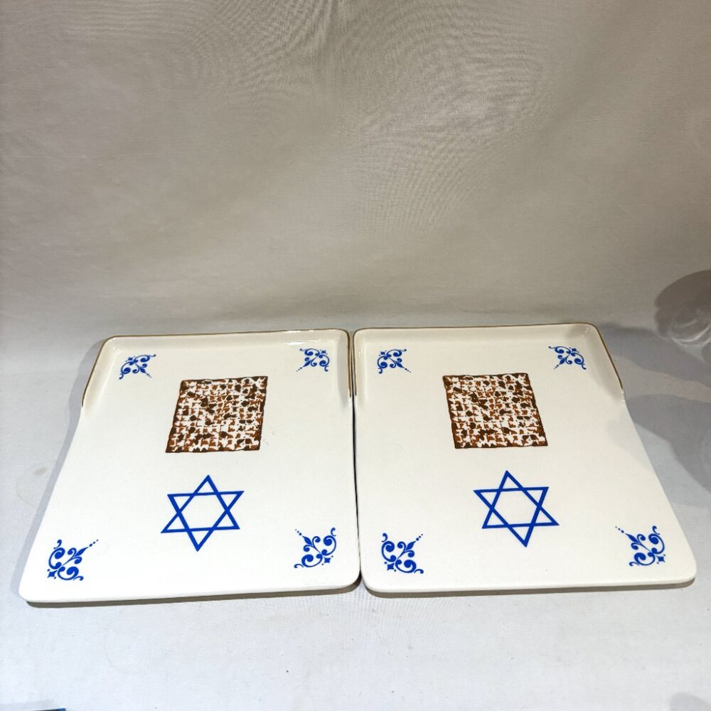 Pair of Ceramic Matzo Plate by Poole Pottery England Star of David